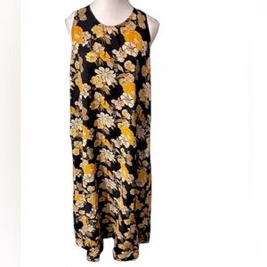 Natural Life Floral Dress Tropical Black Yellow Boho Large Extra Large Maxi Midi